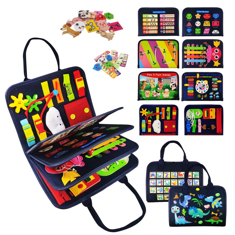 TenFans Montessori Busy Board | 1-4 Year Old Toddler Learning Toy | Fine Motor Skills Development | Montessori Sensory Playset | Early Childhood Education Tool | Portable Travel Preschool Activity Kit - Image 1
